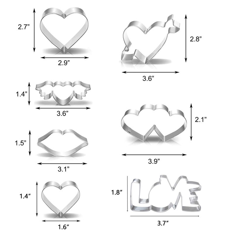 BCHOCKS Heart Cookie Cutter Set 7 Pcs with 100 Pcs 4 Clear Pink Heart Biscuit Bags - Valentine Day Cookie Cutters Set Stainless Steel Biscuit Pastry Cutters - Image 2